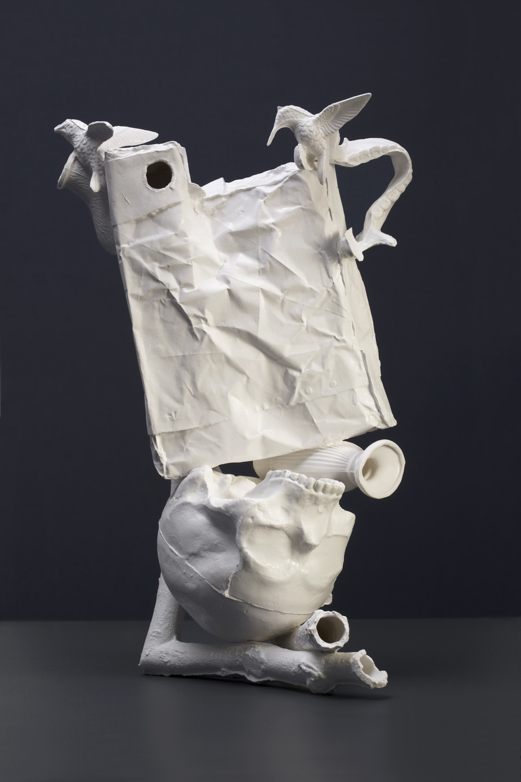 Fuddling Maneuver: Rod Bamford : 2011: Bone China, Clay waste: 290 x 200 x 480 mm: Photograph Ian Hobbs.